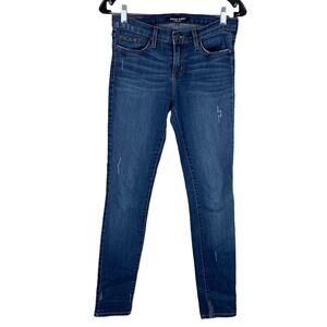 Angry Rabbit Modcloth Medium Wash Blue Skinny Jeans Distressed Size 26/3 GUC